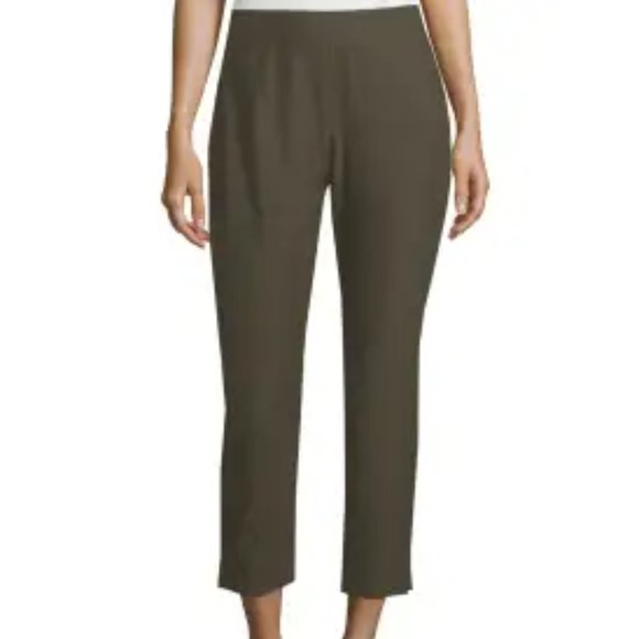 Eileen Fisher Washable Stretch Crepe Crop Pants Womens L Petite LP Olive Green - Picture 5 of 5